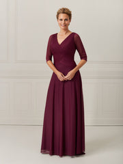 3/4-Sleeve Jersey Chiffon A-Line Dress