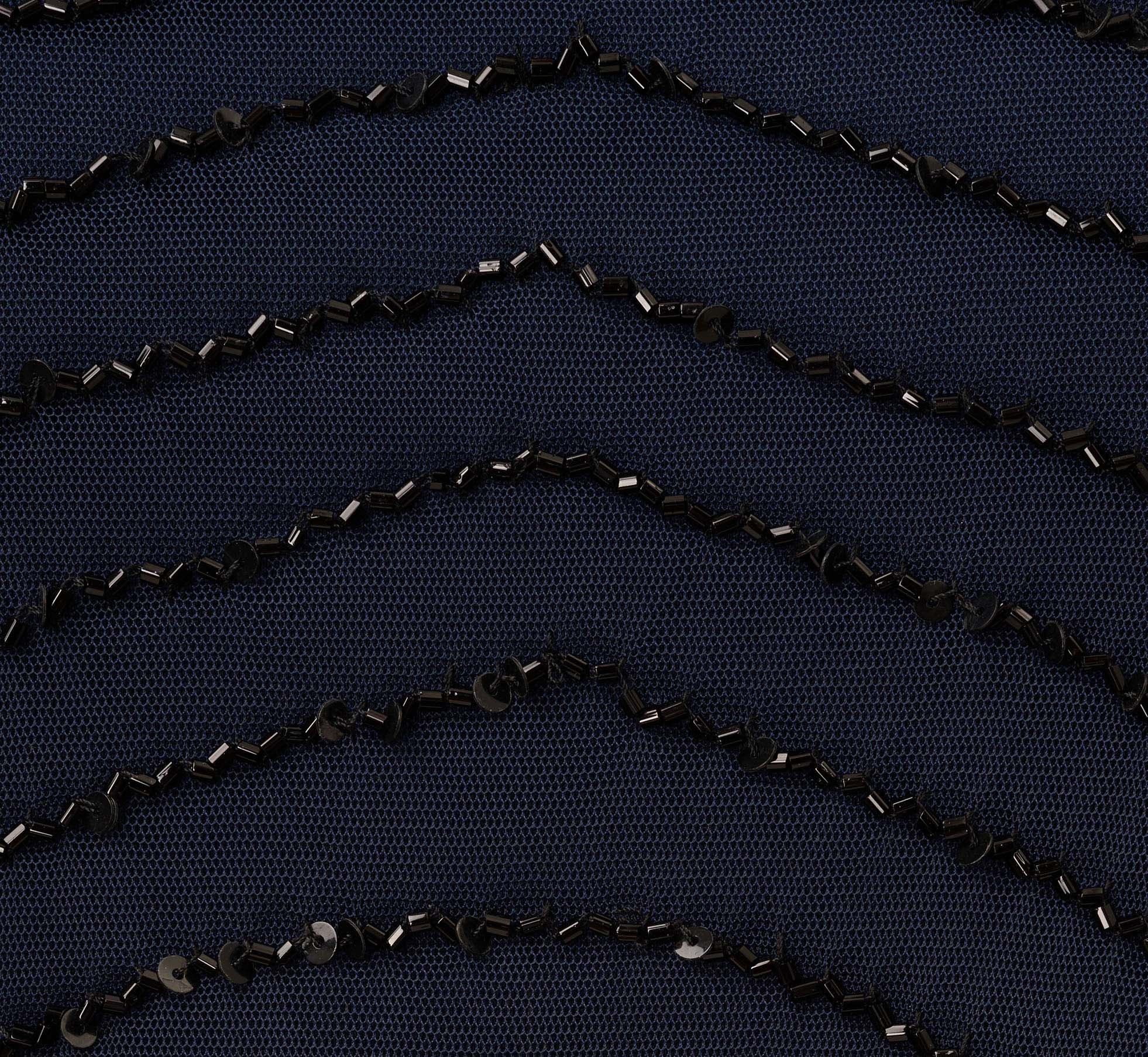 Art Deco Beaded Blouson Dress With Halter Neckline In Navy Black