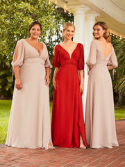 Banded Waist Chiffon Gown