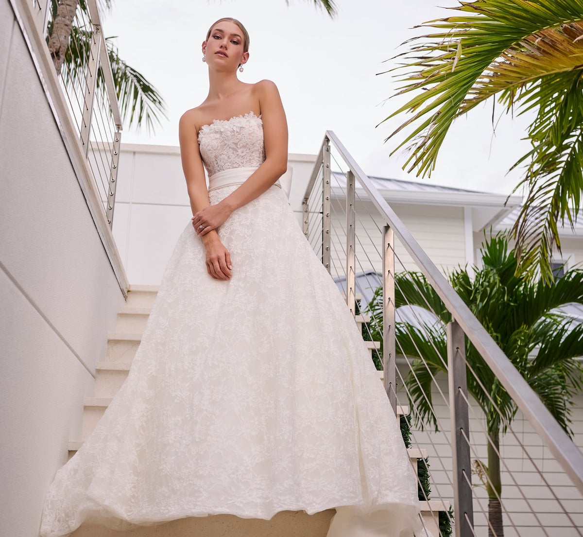 All Over Corded Lace A-Line Gown in Ivory
