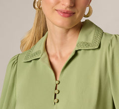 Bishop Sleeve Embroidered Blouse In Eucalyptus