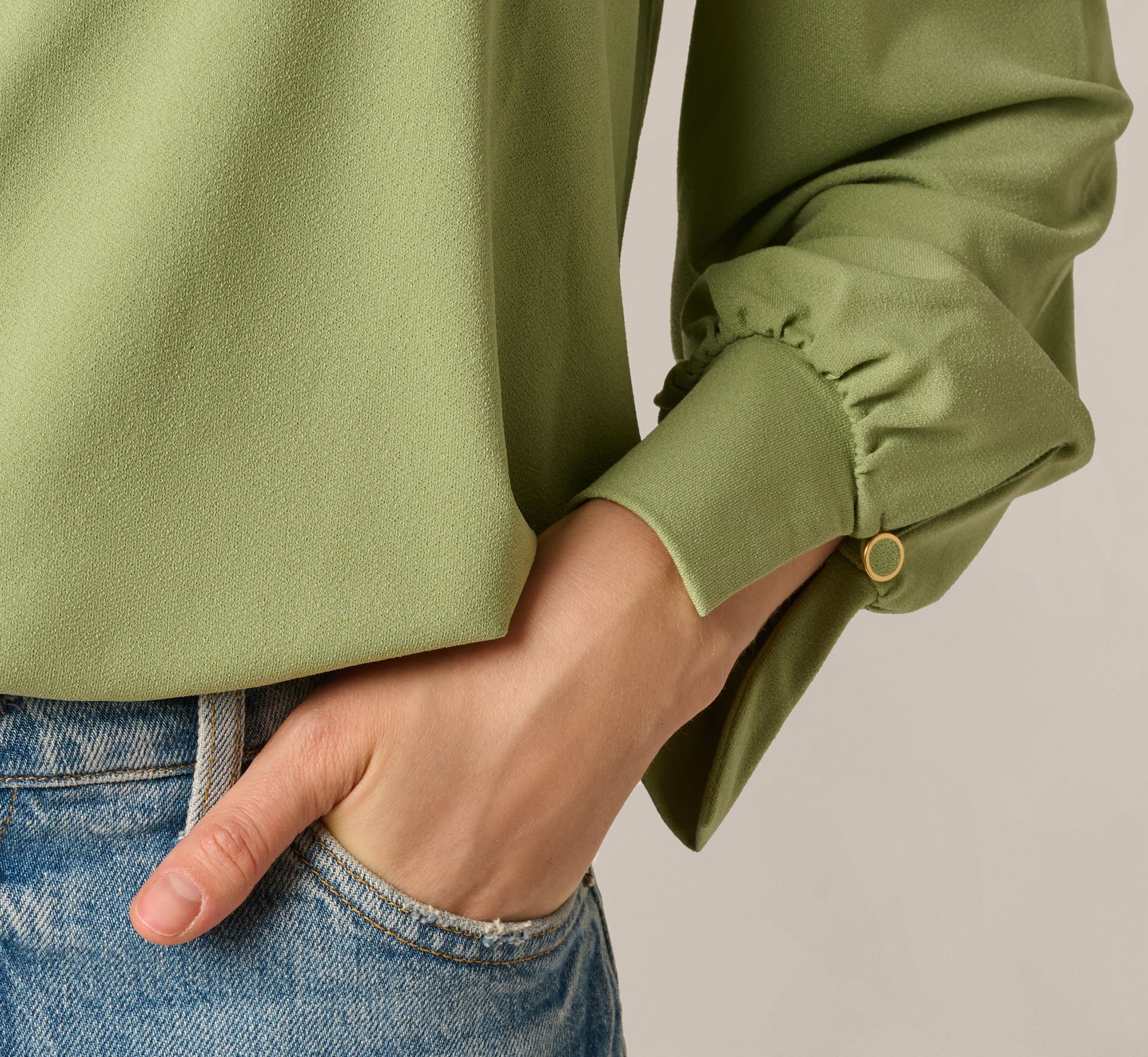 Bishop Sleeve Embroidered Blouse In Eucalyptus