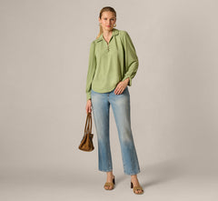Bishop Sleeve Embroidered Blouse In Eucalyptus