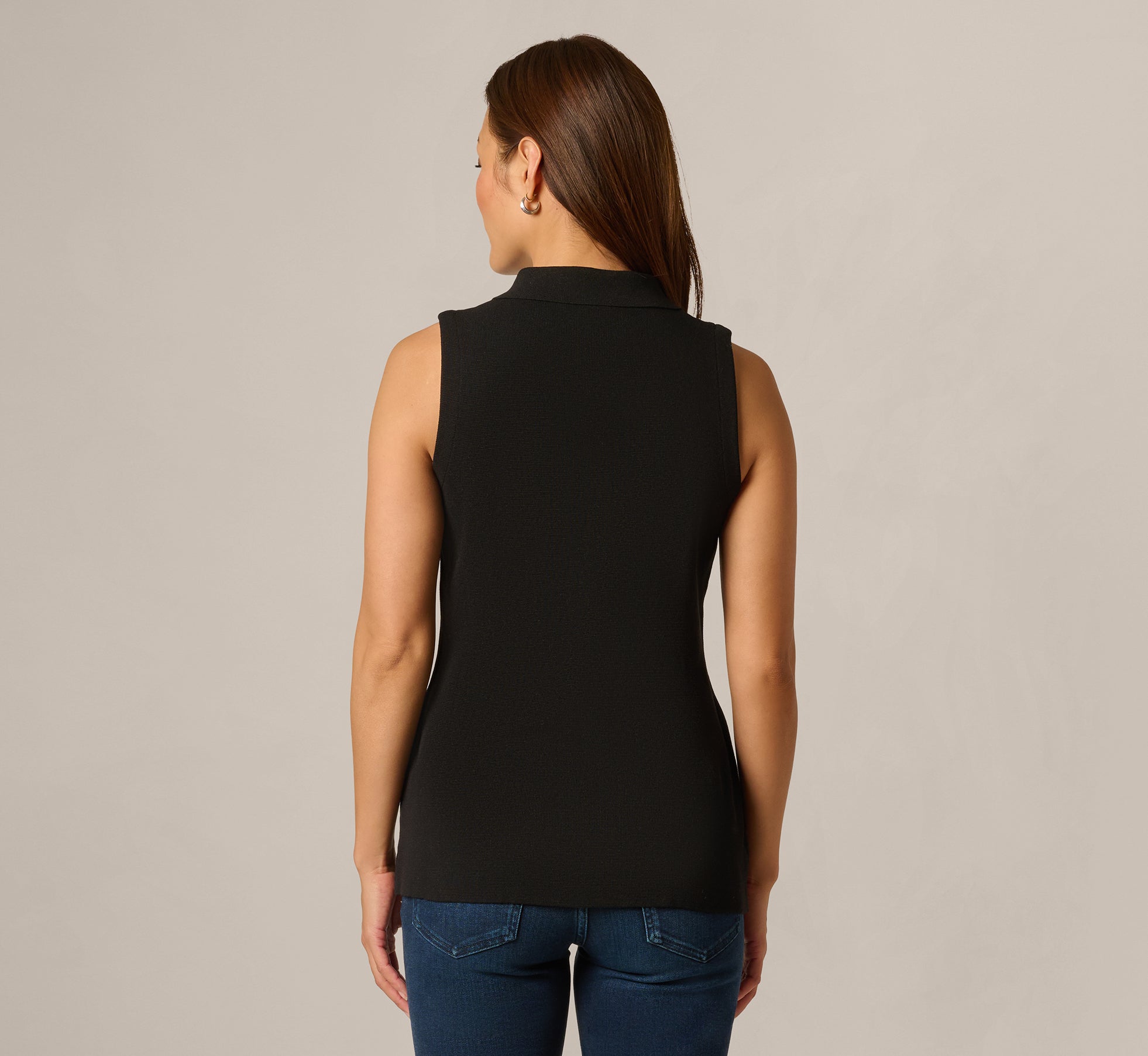 Abstract Button Front Knit Vest Top In Black