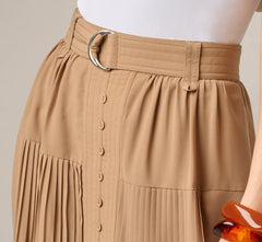 Belted A Line Pleated Midi Skirt In Taos Taupe