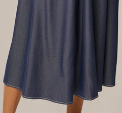 Belted A Line Midi Skirt In Washed Denim Cream
