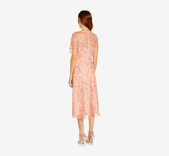 3D Floral Embroidered And Hand-Sequined Tea-Length Fit-And Flare Cocktail Dress In Peach Blossom