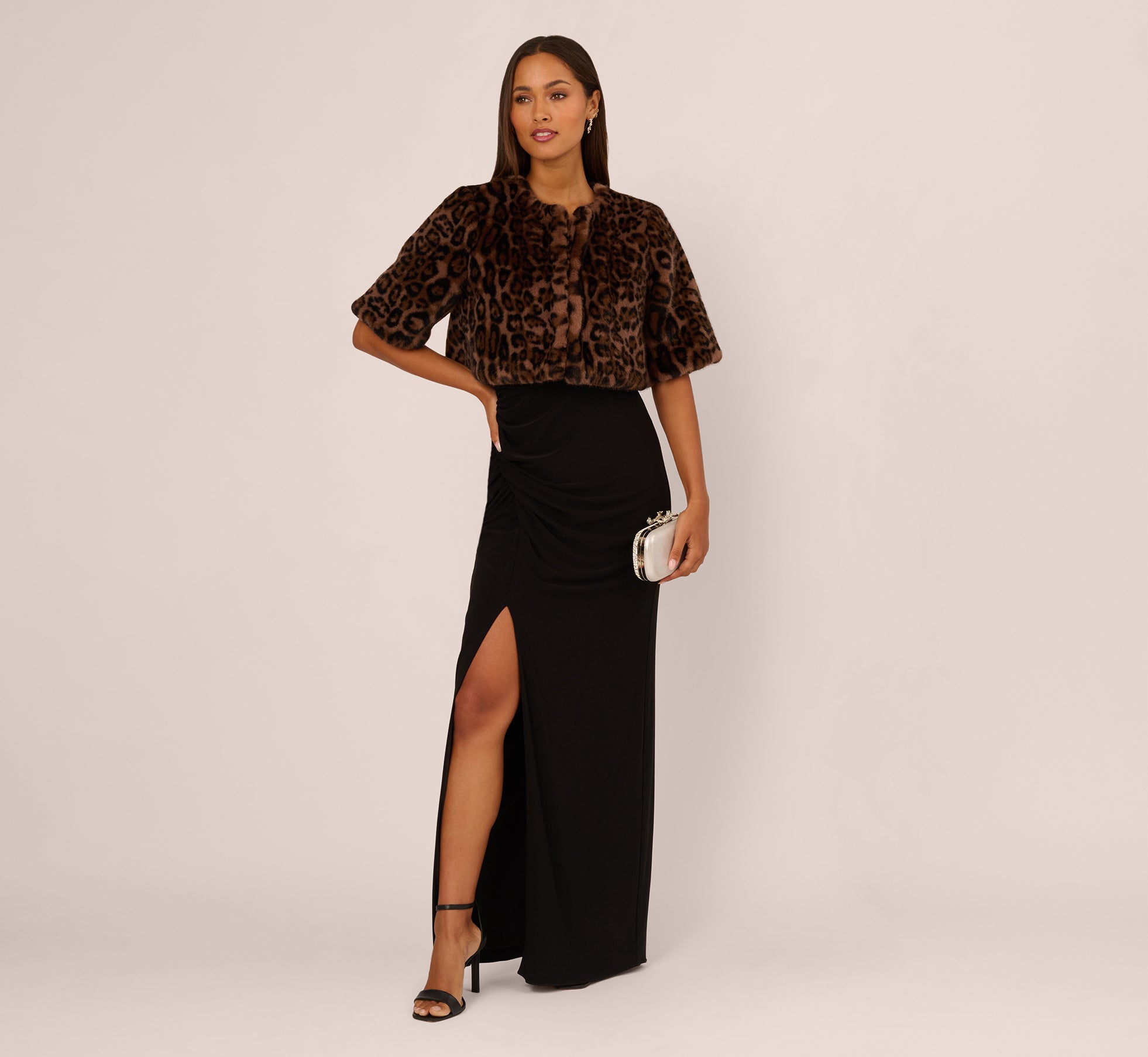 Animal Print Faux Fur Bolero Shrug In Brown Black