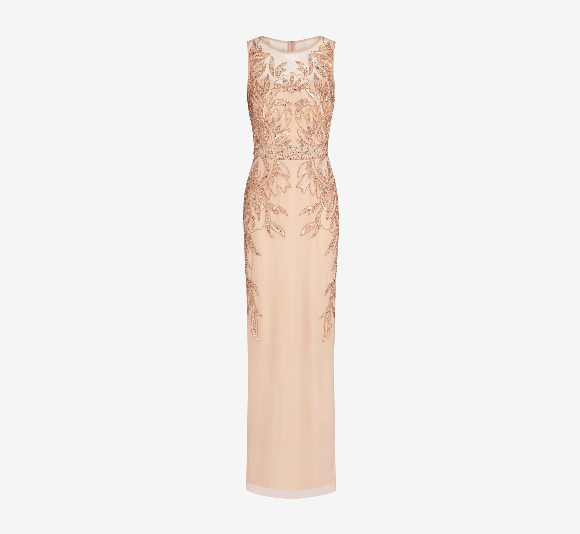 Adrianna Papell Hand-Beaded Sleeveless Slim Column Gown In Rose Gold