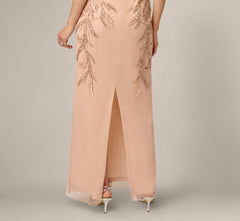 Adrianna Papell Hand-Beaded Sleeveless Slim Column Gown In Rose Gold